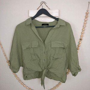 Bershka Green Crop Shirt